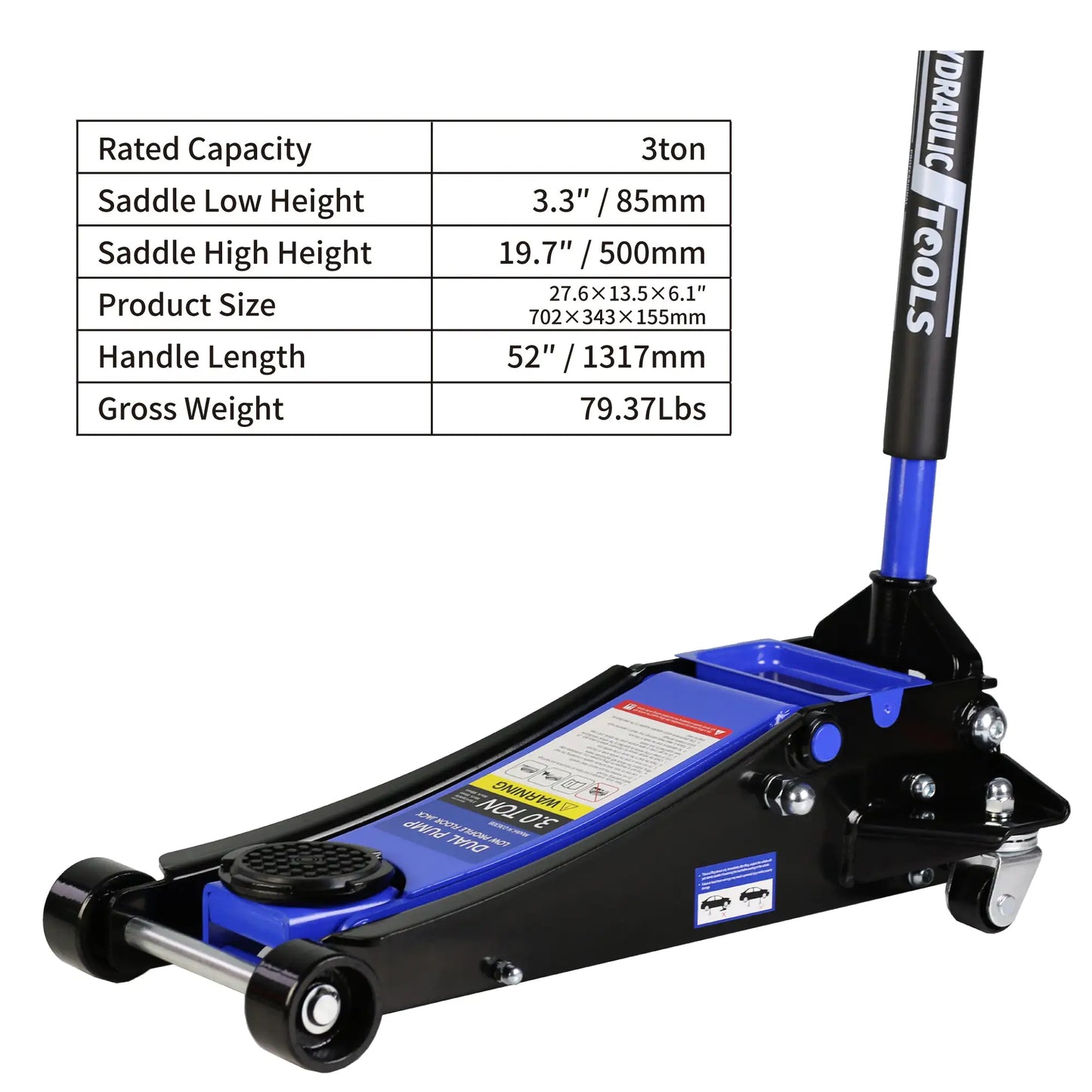3 Ton Car Jack Hydraulic Lift Range 3.3 Ft - 19.7 Ft